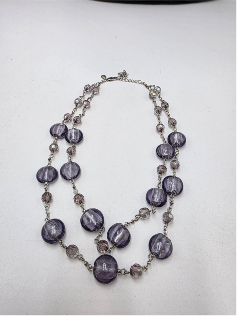 M&S Marks & Spencer Purple Glass Bead Double Strand Statement Necklace - Picture 9 of 10